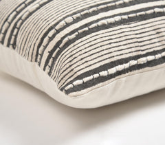 Striped Greyscale Cotton Lumbar Cushion Cover