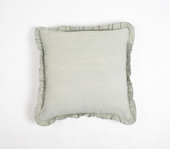 Dyed Monotone Green Cotton Cushion Cover with Ruffled Edges