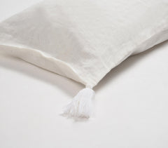 Dyed Monotone White Cotton Lumbar Tasseled Cushion Cover