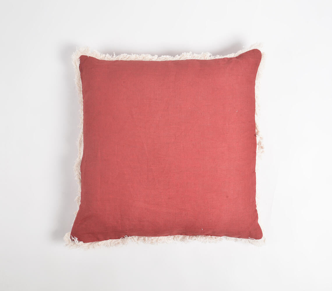 Solid Christmas Cotton Linen Cushion Cover with Frayed Border