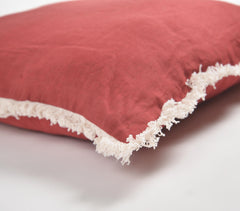 Solid Christmas Cotton Linen Cushion Cover with Frayed Border