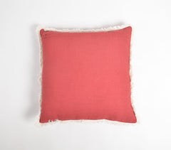 Solid Christmas Cotton Linen Cushion Cover with Frayed Border
