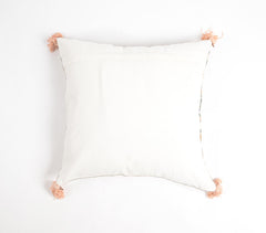 Block Printed & Embroidered Cotton Tasseled Cushion Cover