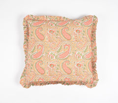 Subdued Botanical Printed Cushion Cover with Frills