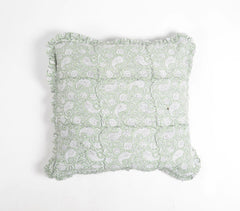 Paisley Block Printed Cushion Cover with Frilled Border