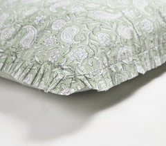 Paisley Block Printed Cushion Cover with Frilled Border