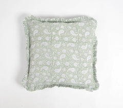 Paisley Block Printed Cushion Cover with Frilled Border