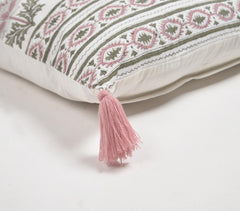 Striped & Floral Cotton Tasseled Cushion Cover