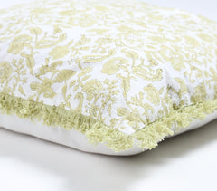 Hand Block Printed Cotton Floral Fringed Cushion Cover