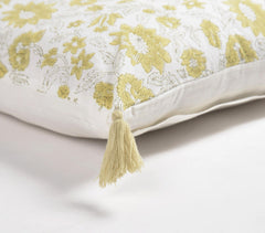 Sage Green Floral Block Printed Cotton Cushion Cover