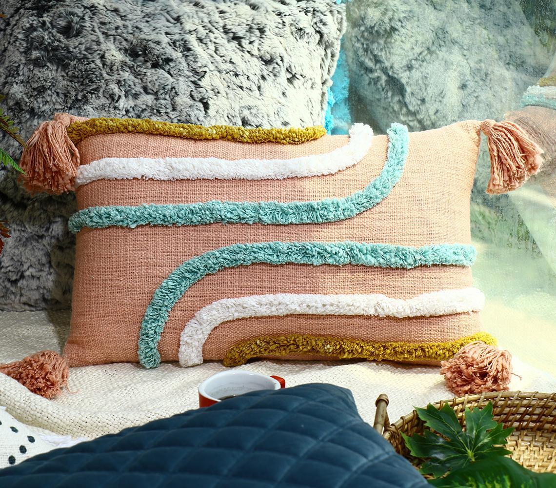 Woven Pink Cotton Cushion Cover