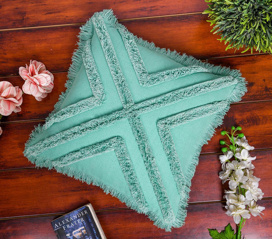 Woven Blue Cotton Shaggy Cushion Cover