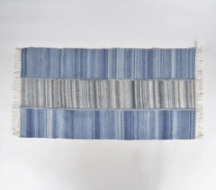 Colorblock PET Yarn Blue & Grey Handwoven Rug