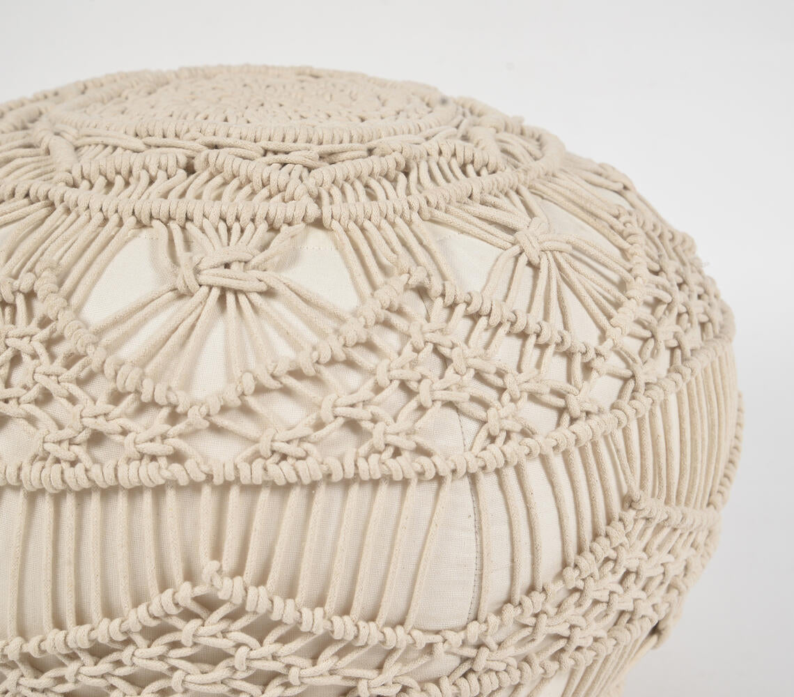 Cream Macrame Cotton Pouf