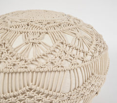 Cream Macrame Cotton Pouf