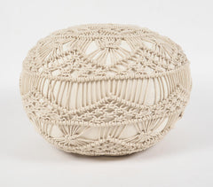 Cream Macrame Cotton Pouf