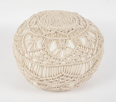 Cream Macrame Cotton Pouf