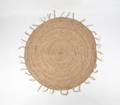 Hand Braided Spiral Jute Tasseled Rug