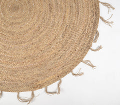Hand Braided Spiral Jute Tasseled Rug
