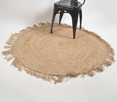 Hand Braided Spiral Jute Tasseled Rug