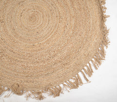 Hand Braided Spiral Jute Tasseled Rug
