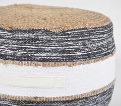 Hand-Braided Jute & Greyscale Cotton Pouf
