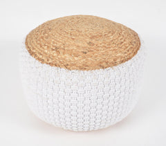 Hand Braided Jute & Daisy White Cotton Pouf