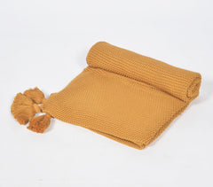 Knitted Cotton Mustard Tasseled Throw