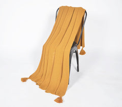 Knitted Cotton Mustard Tasseled Throw