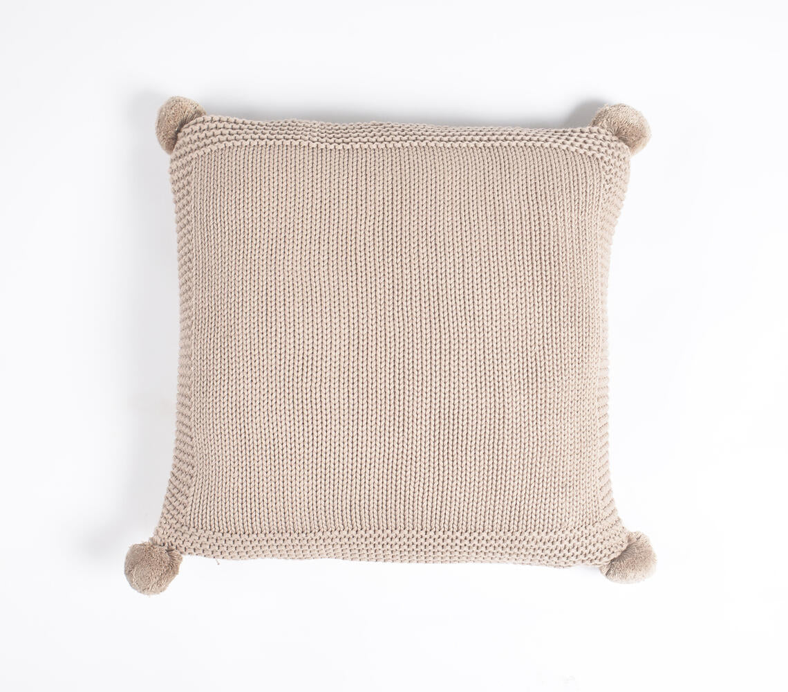 Chunky Pom-Pom Knitted Dusty Rose Cotton Cushion Cover
