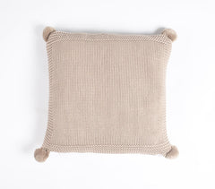 Chunky Pom-Pom Knitted Dusty Rose Cotton Cushion Cover