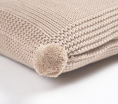 Chunky Pom-Pom Knitted Dusty Rose Cotton Cushion Cover