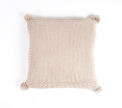 Chunky Pom-Pom Knitted Dusty Rose Cotton Cushion Cover