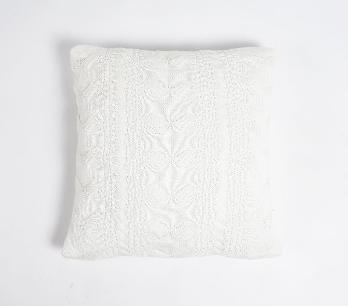 Knitted Cotton Ivory-Beige Cushion Cover