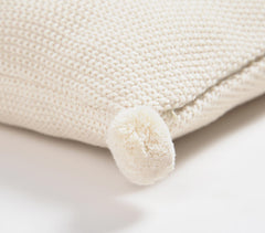 Knitted Cotton Cream Cushion Cover with Pom-Poms