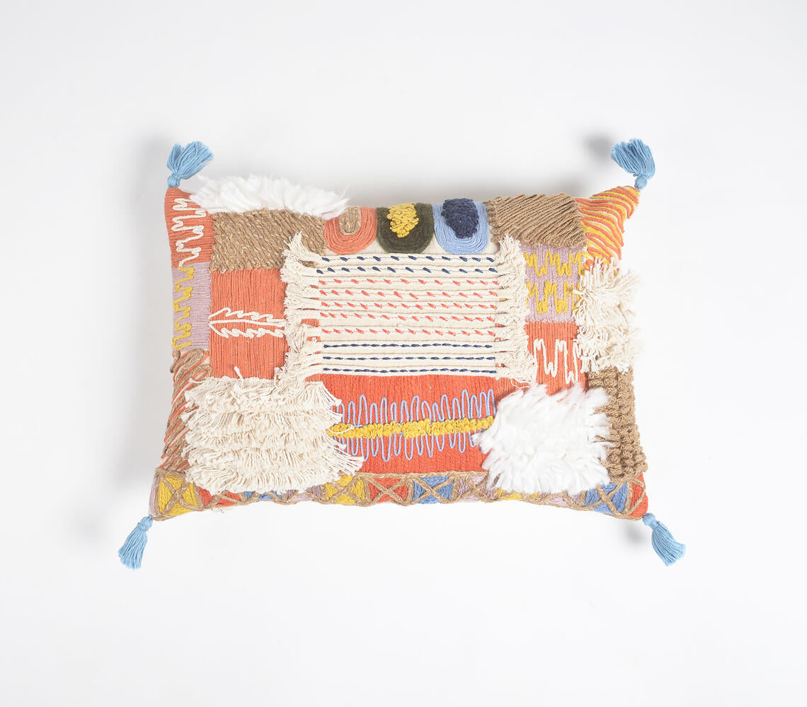 Abstract Embroidered tasseled Lumbar Cushion Cover