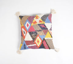 Abstract Embroidered & Tasseled Colorpop Cushion Cover