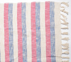 Red & Blue Striped Cotton Tasseled Throw