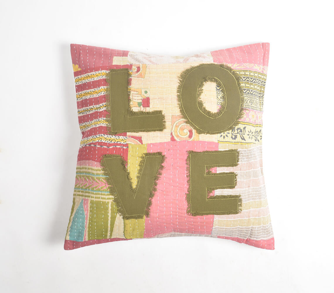 Love' Patchwork Kantha Embroidered Cushion Cover