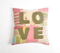 Love' Patchwork Kantha Embroidered Cushion Cover