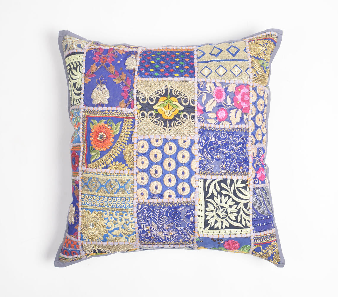 Upcycled Cotton Embroidered Patchwork Cushion Cover