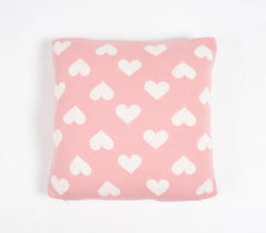 Knitted Cotton Hearts Pink Cushion Cover