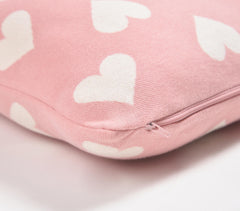 Knitted Cotton Hearts Pink Cushion Cover