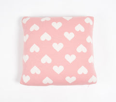 Knitted Cotton Hearts Pink Cushion Cover