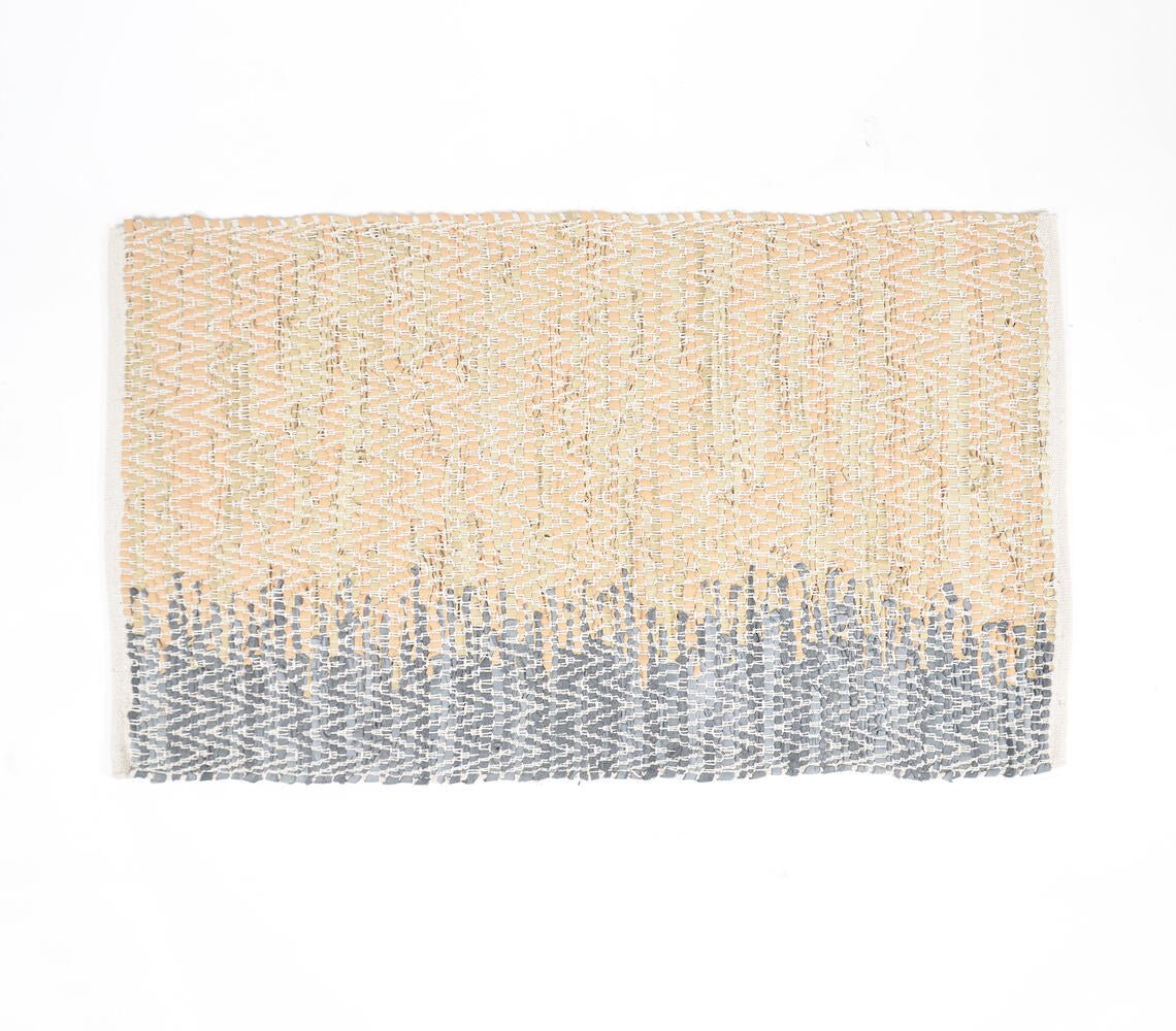 Handwoven Leather & Cotton Chevron Durry