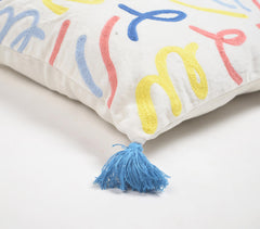 Embroidered Abstract Doodles Cotton Tasseled Cushion Cover
