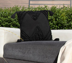 Woven Cotton Black Shaggy Cushion Cover