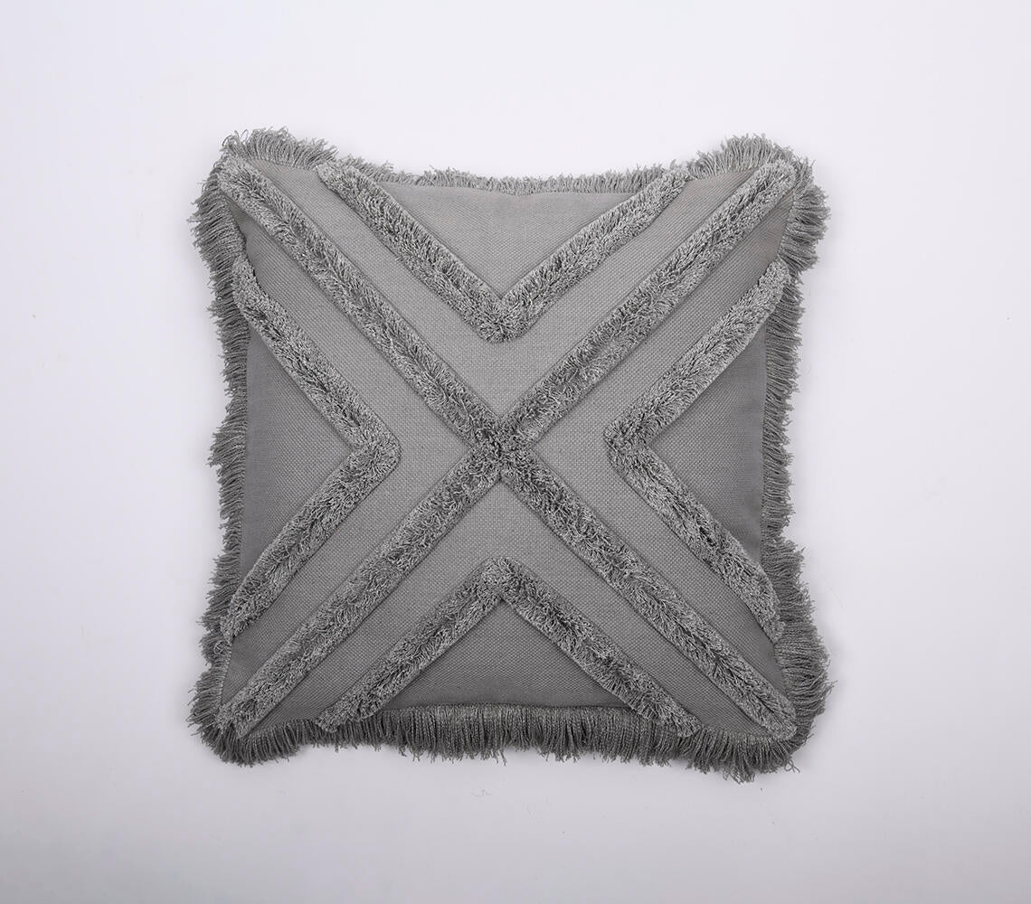 Woven Grey Cotton Shaggy Cushion Cover