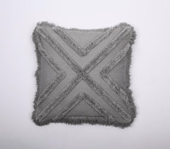 Woven Grey Cotton Shaggy Cushion Cover