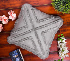 Woven Grey Cotton Shaggy Cushion Cover
